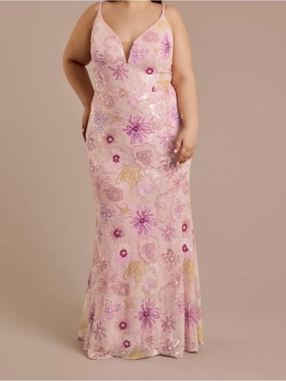 Pink Floral Sequin Sheath Dress